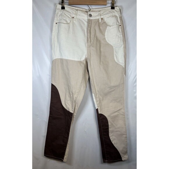PacSun Eco Tan & Brown Paneled Color Block Mom Straight Leg Jeans Women Size 29 - Picture 3 of 7